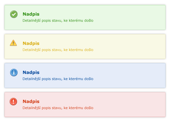 Ukázka barevných schémat notifikačních boxů